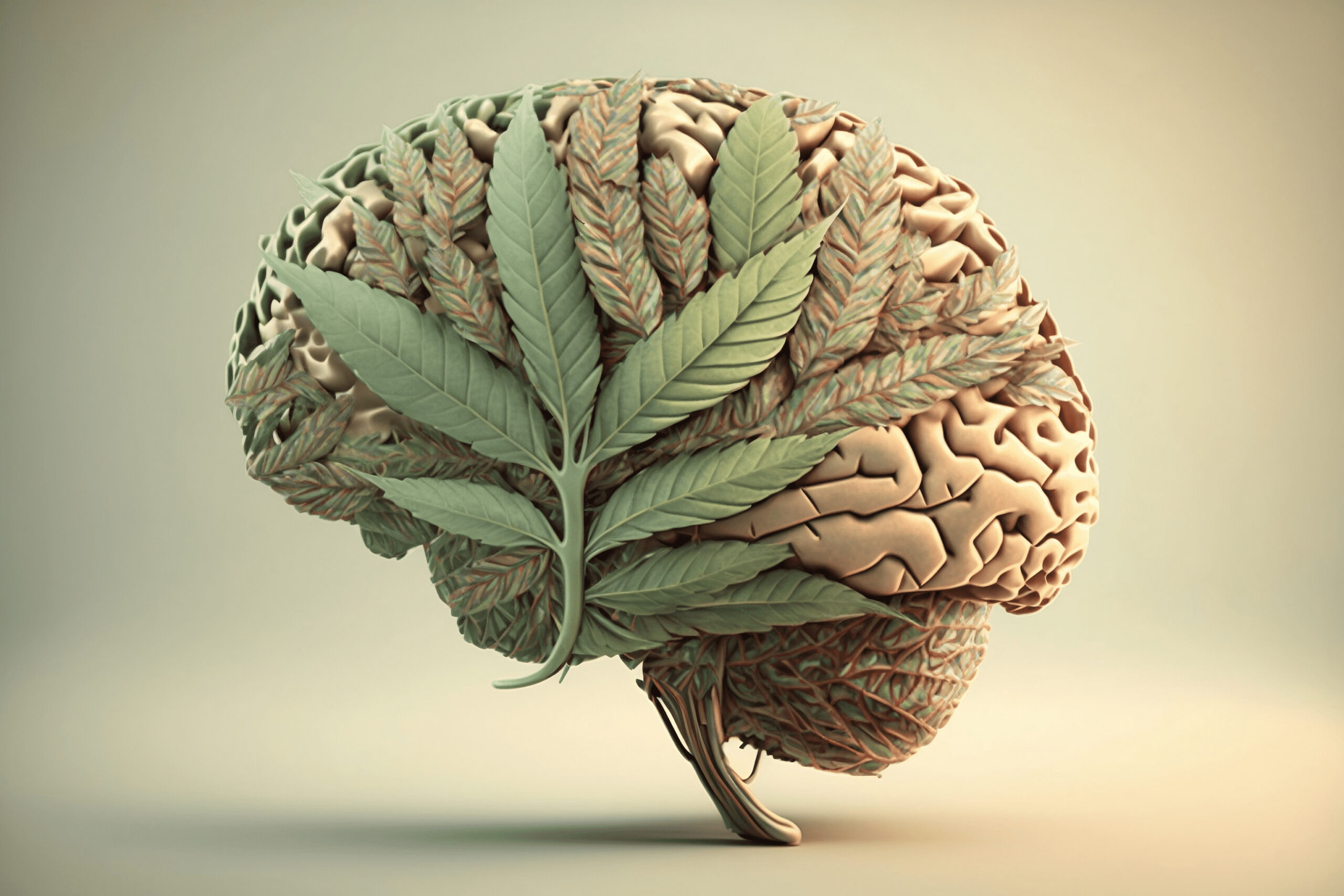 human brain made of hemp (medical marijuana, cannabis) leaves